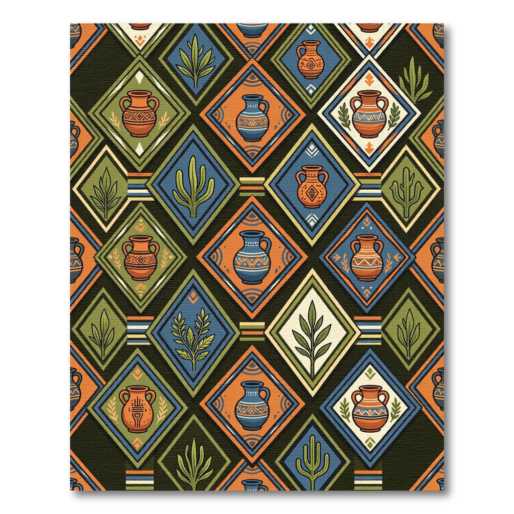 Earthy Terracotta Pottery Geometric Diamond Tile Rug