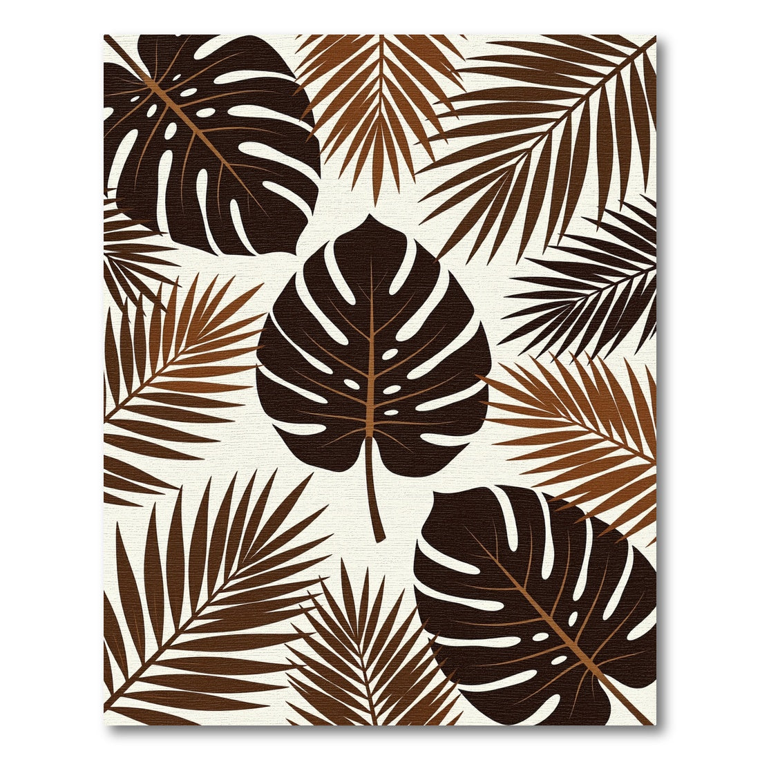 Rich Brown Tropical Leaf Arrangement Rug