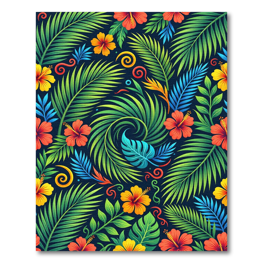 Vibrant Tropical Hibiscus Leaf Swirl Rug