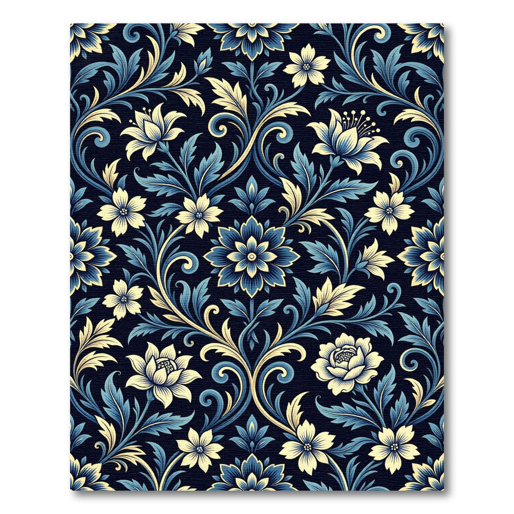 Elaborate Blue Golden Floral Scroll Rug