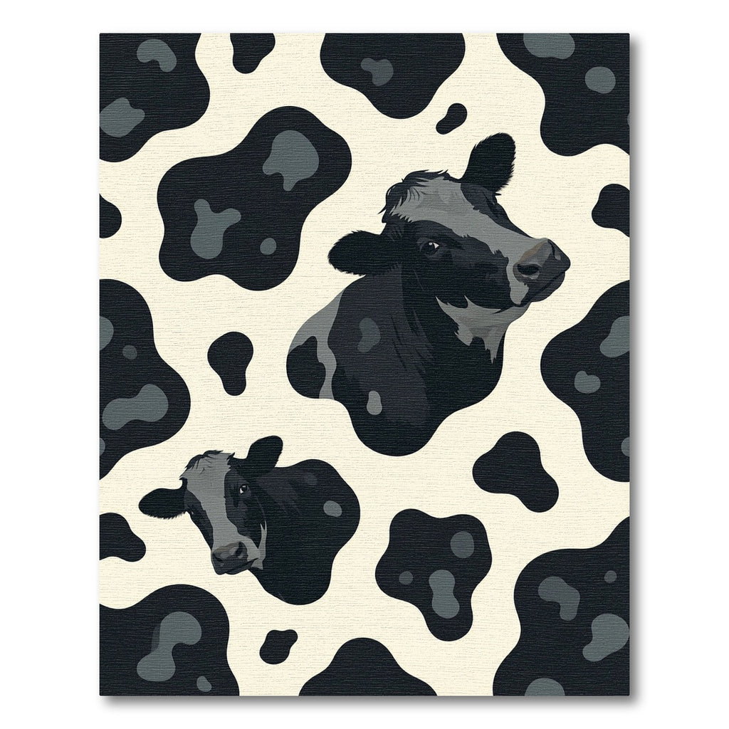 Whimsical Black and White Cow Illustration Rug