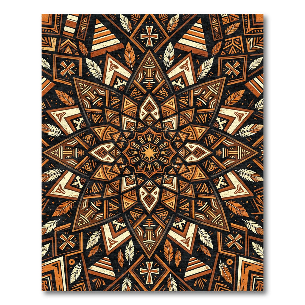 Earthy Boho Geometric Feather Sunburst Rug