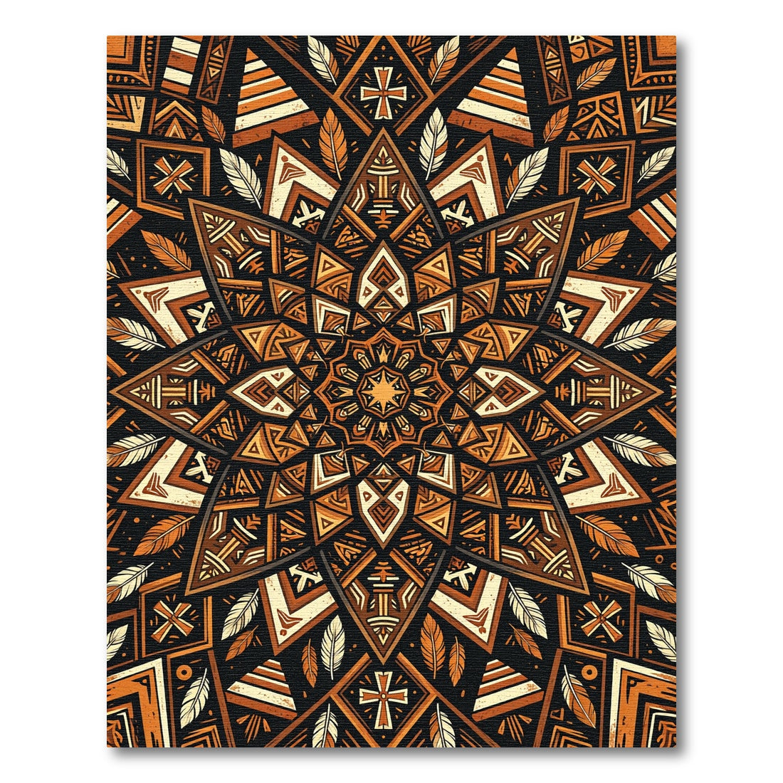 Earthy Boho Geometric Feather Sunburst Rug