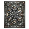 Ornate Silver and Gold Foliage Medallion Rug