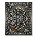 Ornate Silver and Gold Foliage Medallion Rug
