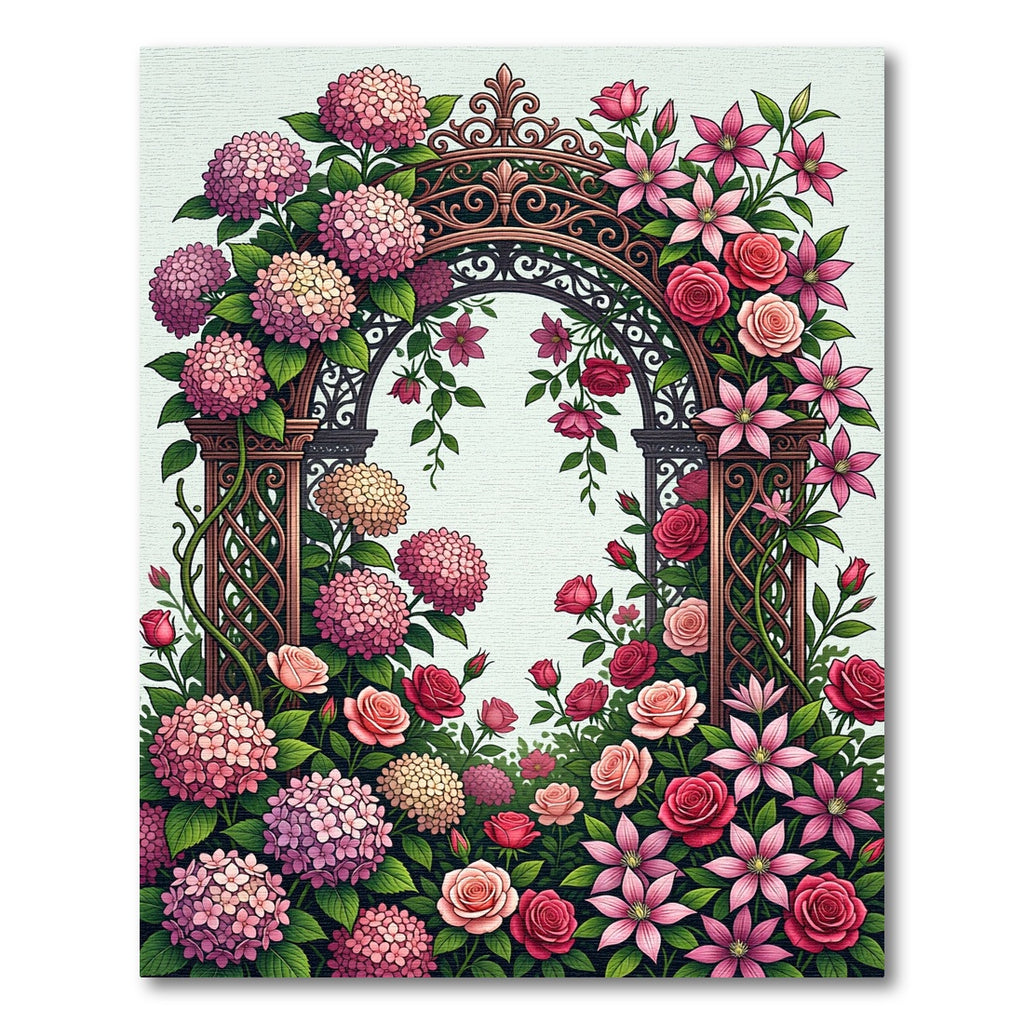 Romantic Pink Hydrangea Rose Garden Arch Rug