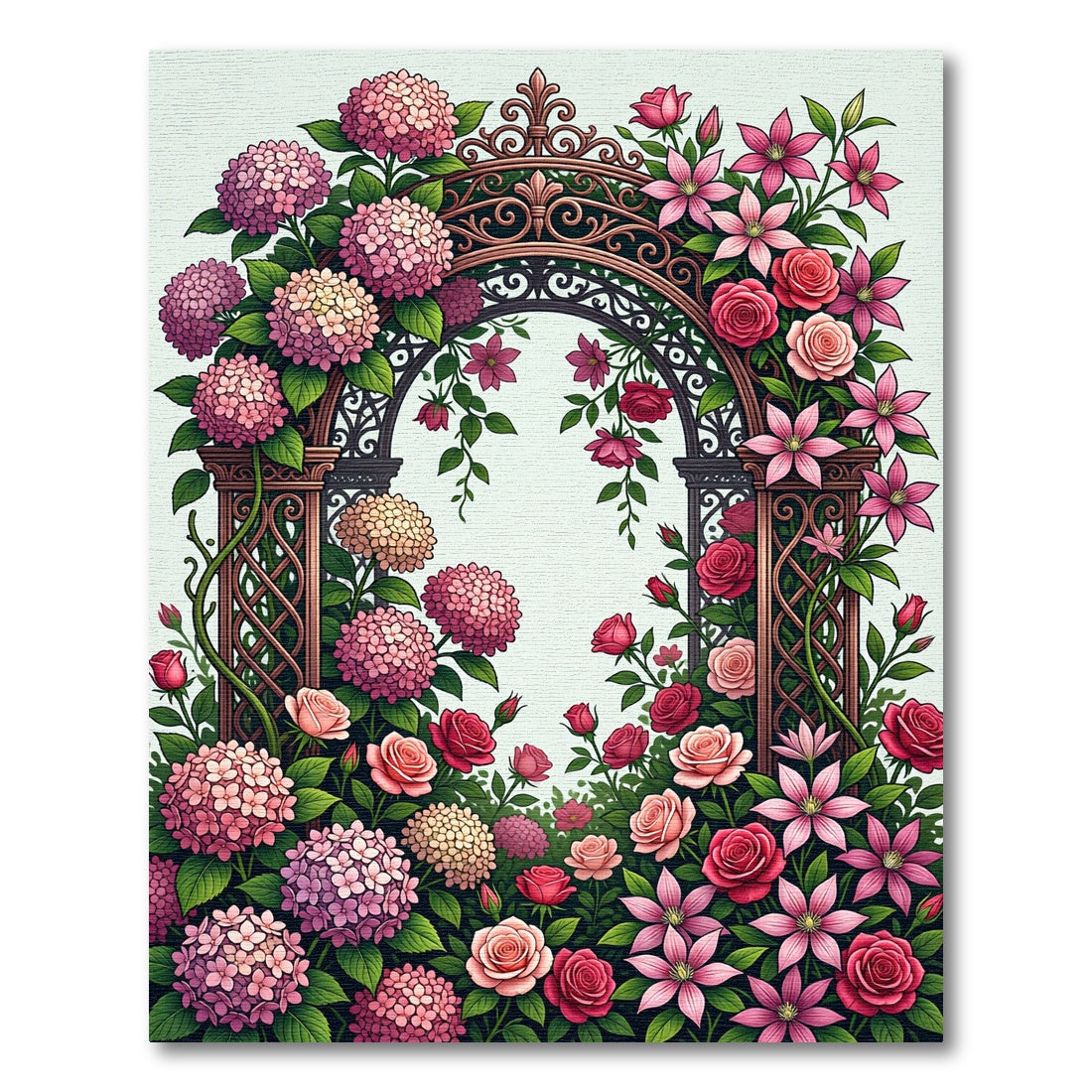 Romantic Pink Hydrangea Rose Garden Arch Rug