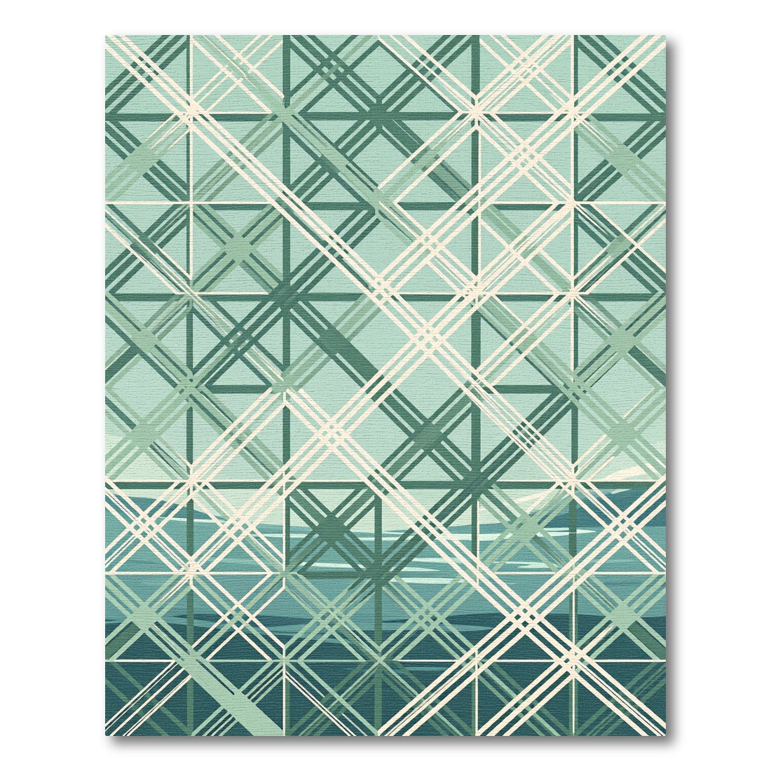 Seafoam Green Geometric Lattice Grid Rug