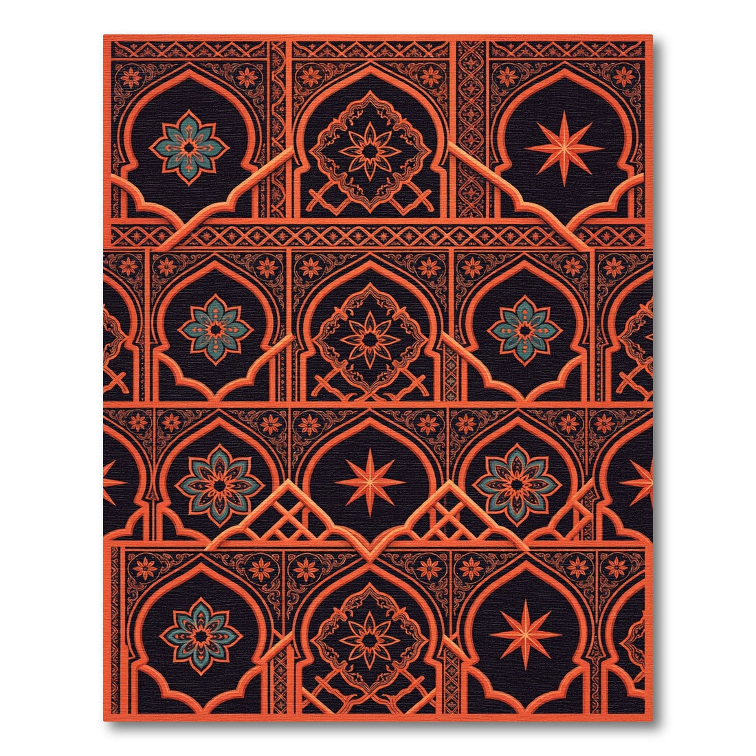 Vibrant Orange Archway Floral Lattice Rug