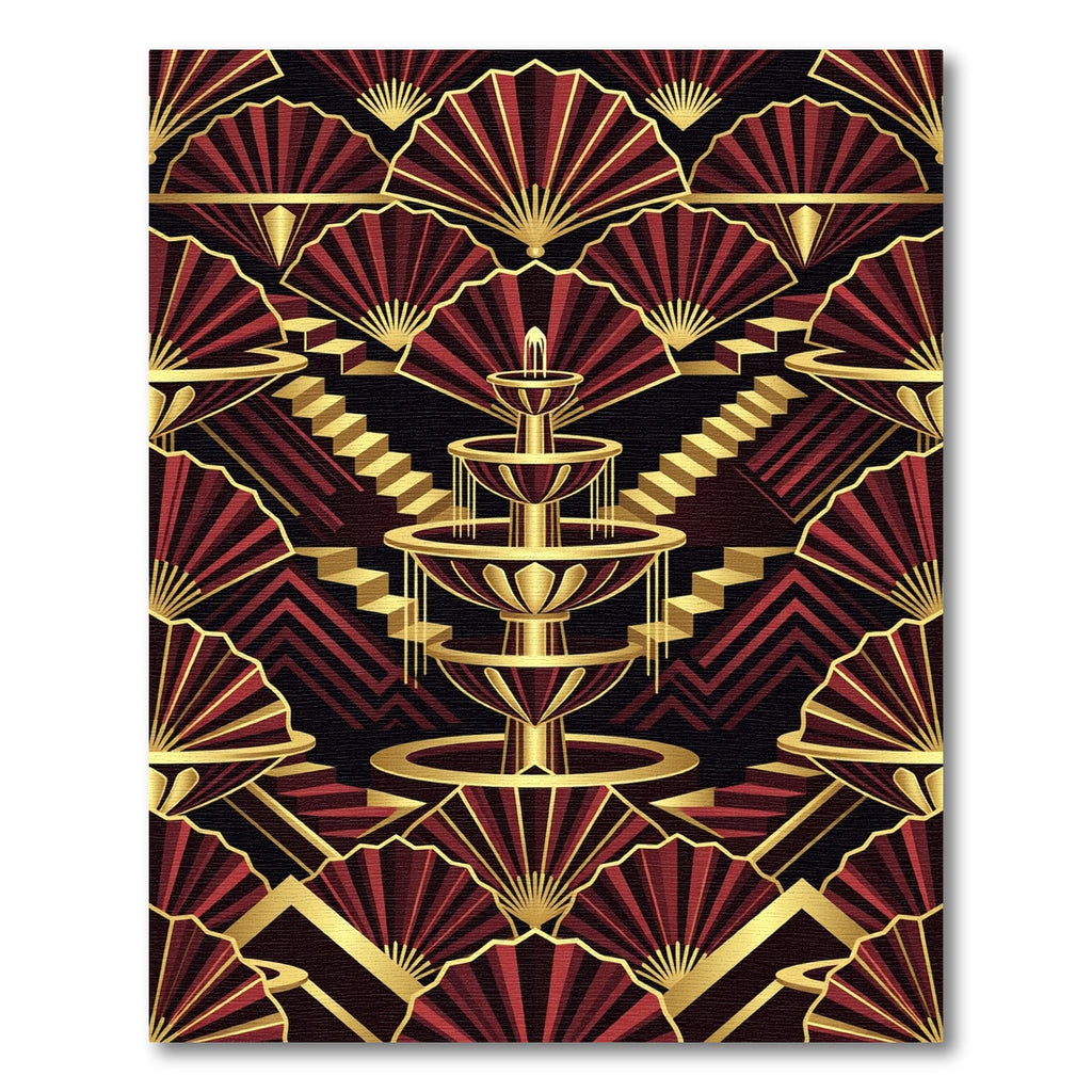 Crimson Gold Fan Fountain Steps Rug