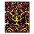 Crimson Gold Fan Fountain Steps Rug