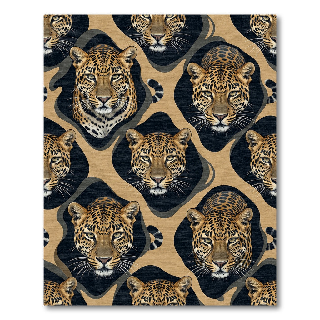 Golden Leopard Face Geometric Tan Rug