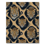 Golden Leopard Face Geometric Tan Rug