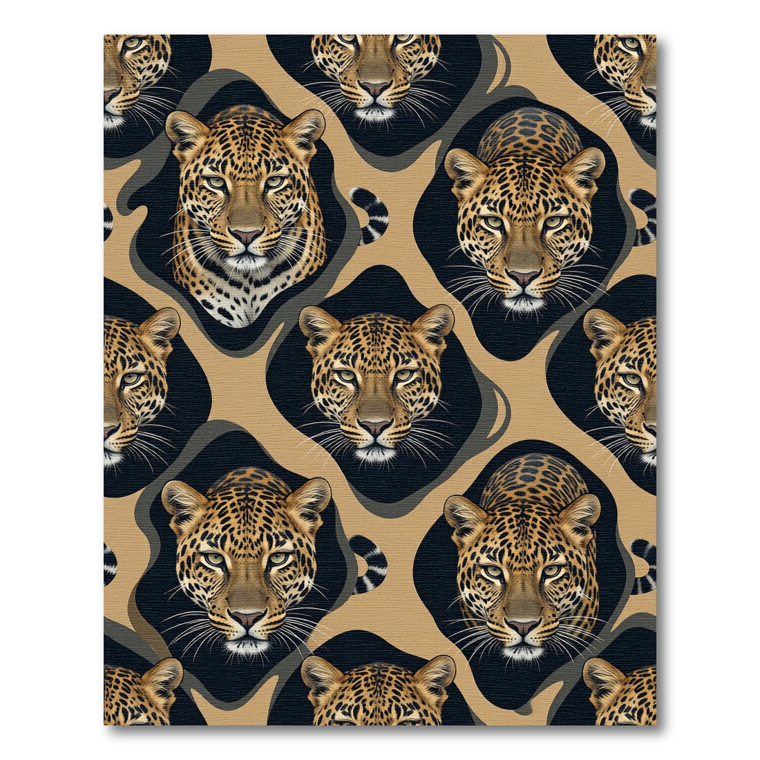 Golden Leopard Face Geometric Tan Rug