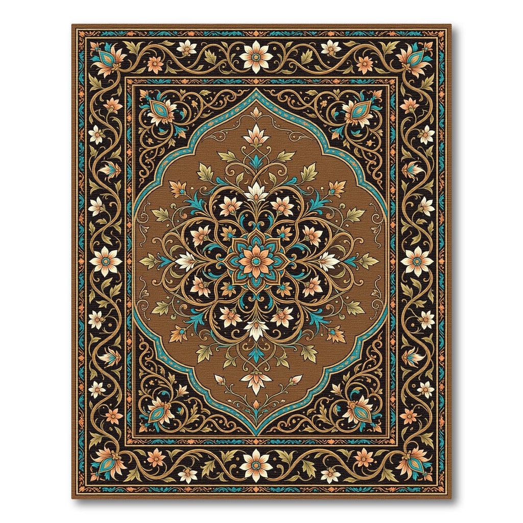 Elegant Bronze Floral Medallion Scroll Rug