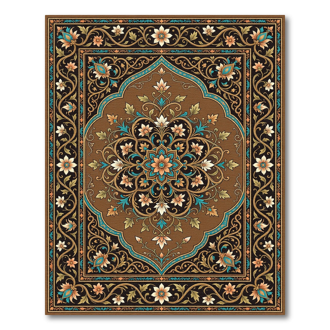 Elegant Bronze Floral Medallion Scroll Rug