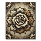 Earthy Sepia Rose Mandala Art Rug