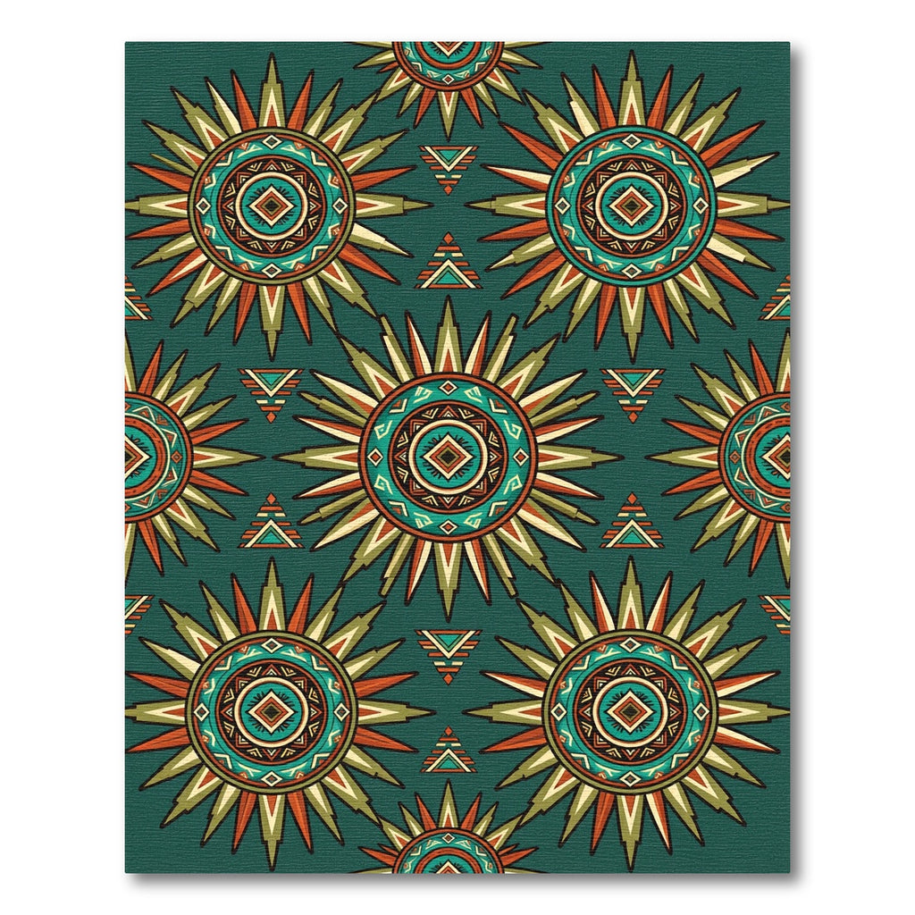 Teal Sunburst Geometric Earthy Medallion Rug