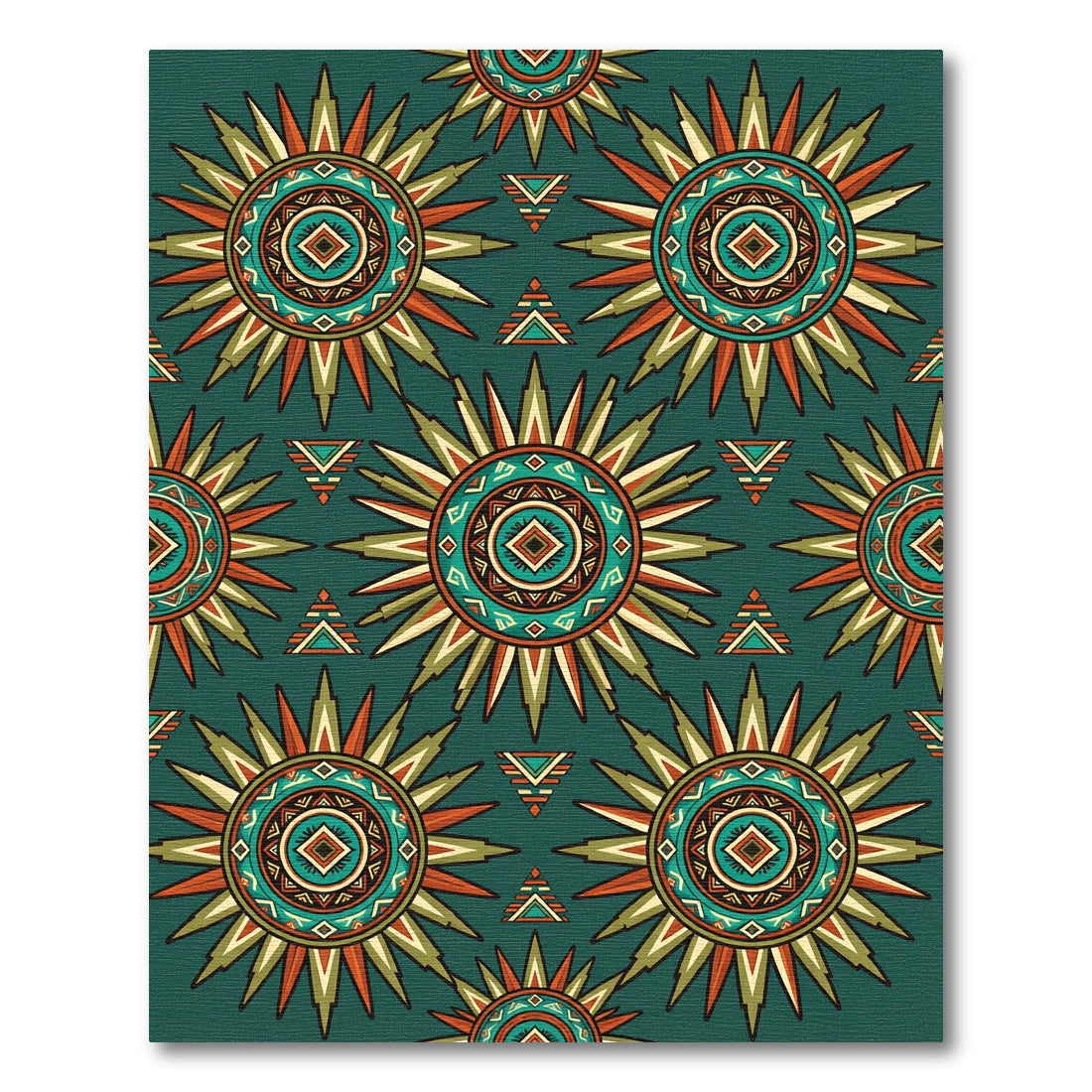 Teal Sunburst Geometric Earthy Medallion Rug