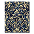 Elegant Gold Midnight Blue Damask Scroll Rug