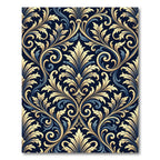 Elegant Gold Midnight Blue Damask Scroll Rug