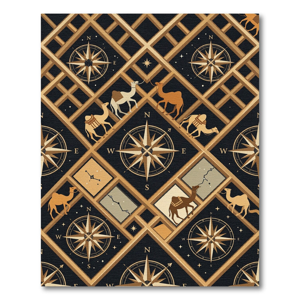 Golden Camel Compass Star Grid Rug