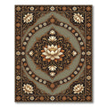 Elegant Sage Lotus Medallion Floral Rug