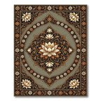 Elegant Sage Lotus Medallion Floral Rug