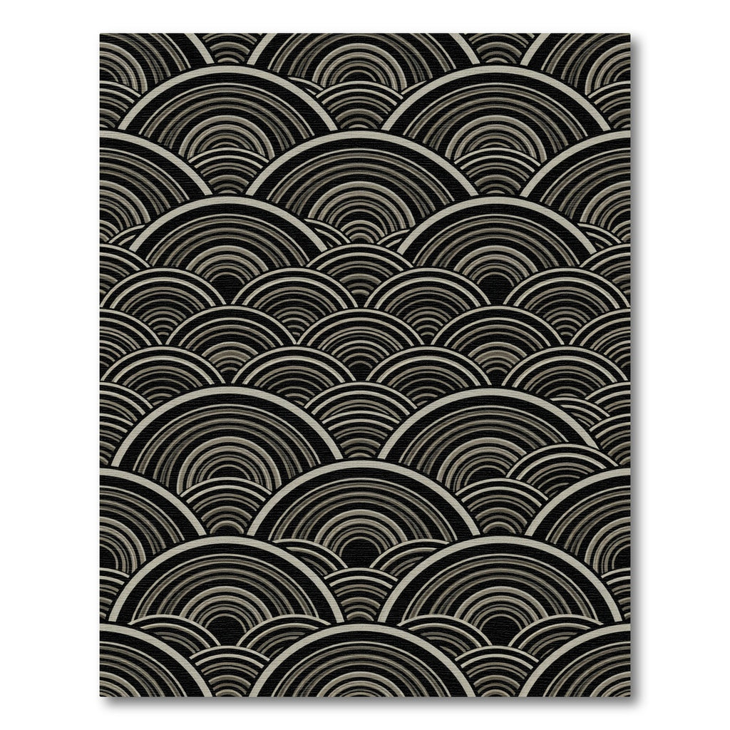 Monochrome Concentric Waves Composition Rug