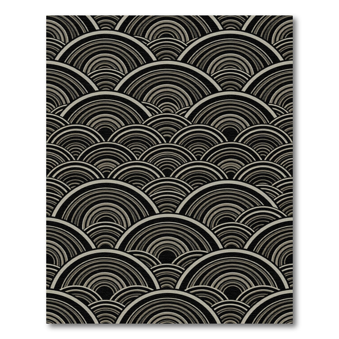 Monochrome Concentric Waves Composition Rug