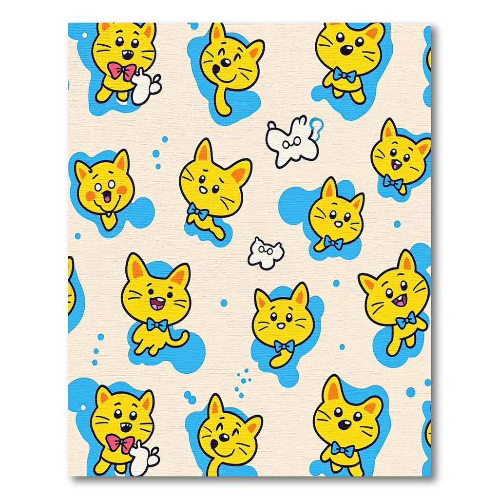 Cheeky Yellow Cats Blue Splash Composition Rug