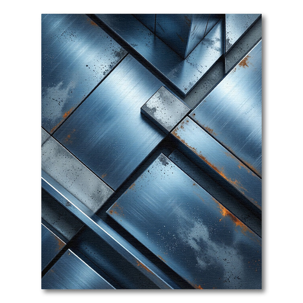 Industrial Blue Steel Geometric Composition Rug
