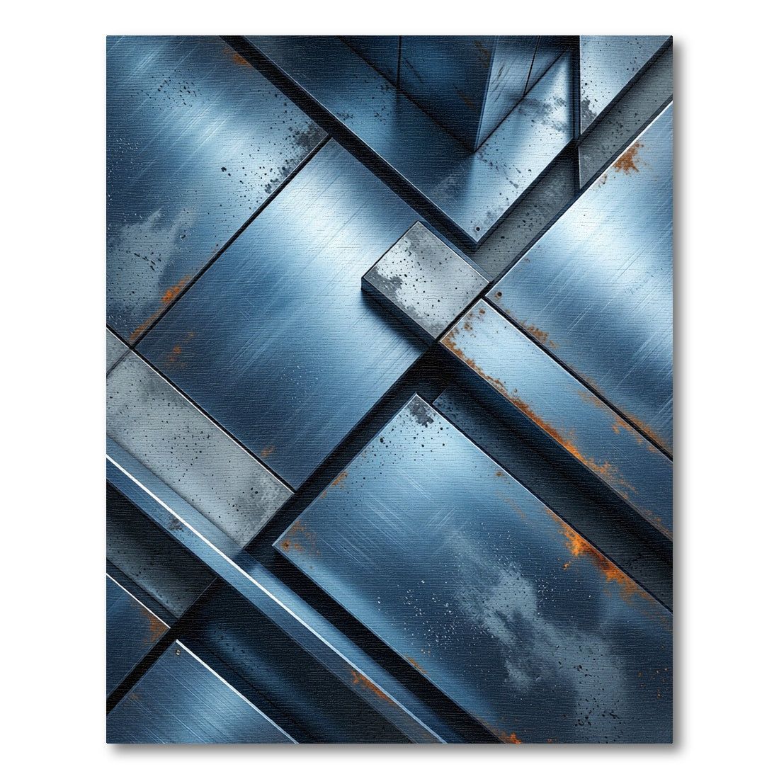 Industrial Blue Steel Geometric Composition Rug