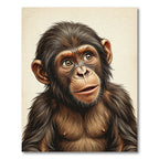 Expressive Chimpanzee Portrait Earth Tone Illustration Rug