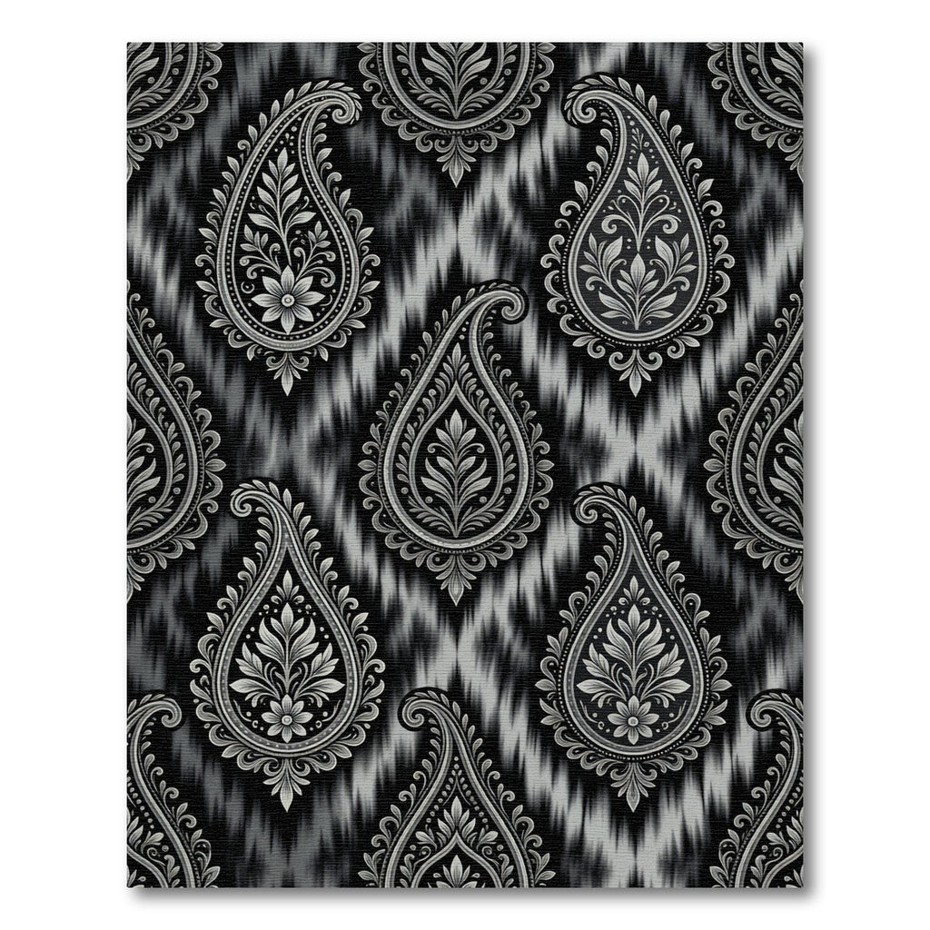 Monochromatic Paisley Ikat Texture Rug