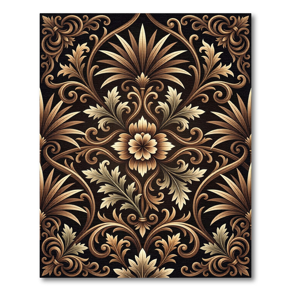 Ornate Gold Acanthus Leaf Scrollwork Rug