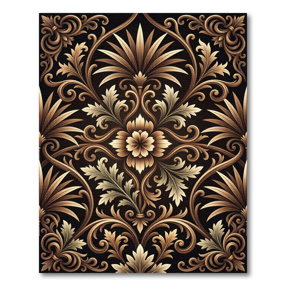 Ornate Gold Acanthus Leaf Scrollwork Rug