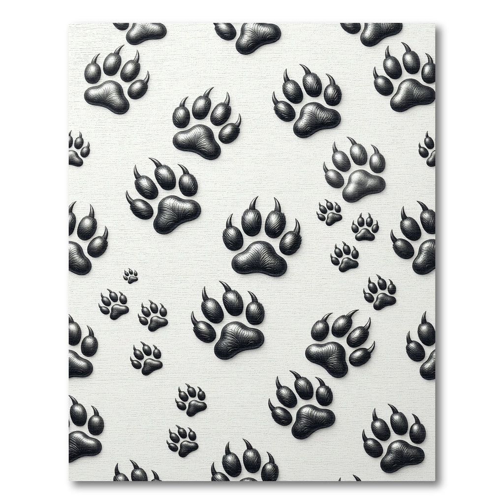 Monochromatic Silver Wildlife Paw Tracks Rug