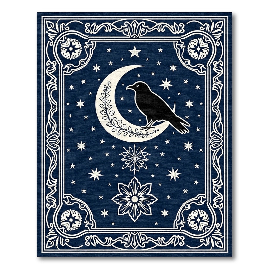 Midnight Raven Crescent Moon Stars Rug