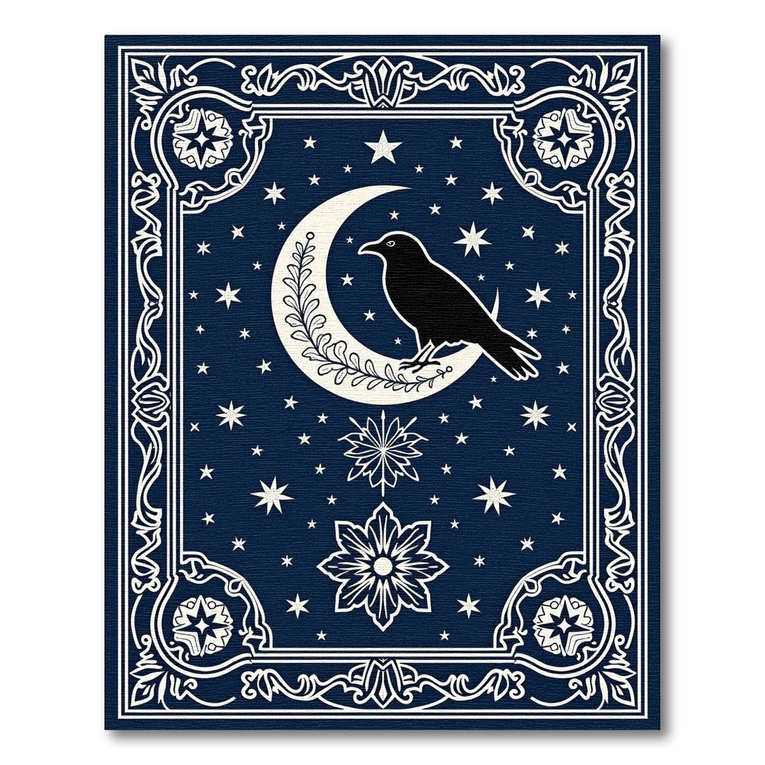 Midnight Raven Crescent Moon Stars Rug