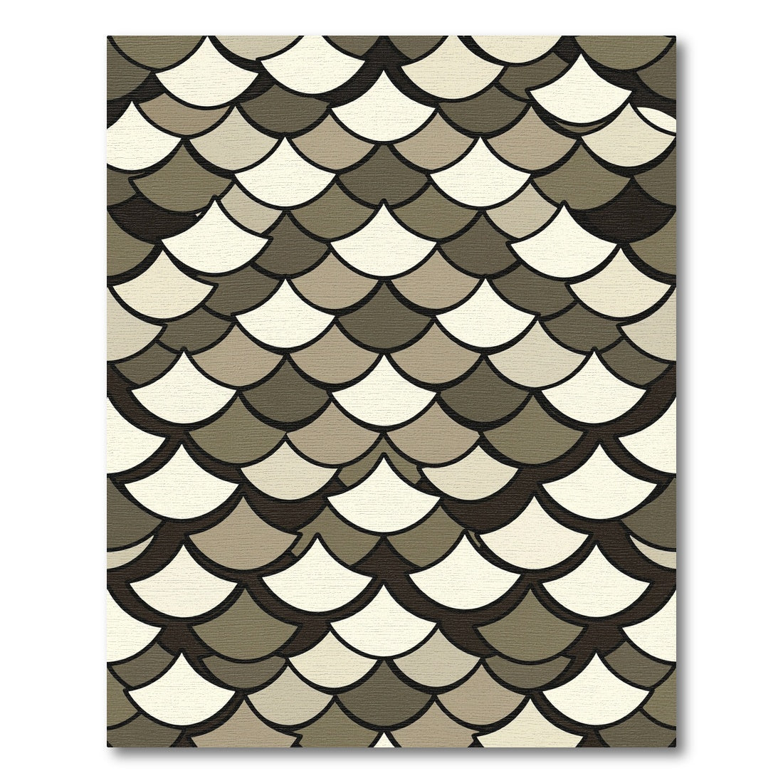 Neutral Scalloped Fish Scale Overlay Rug