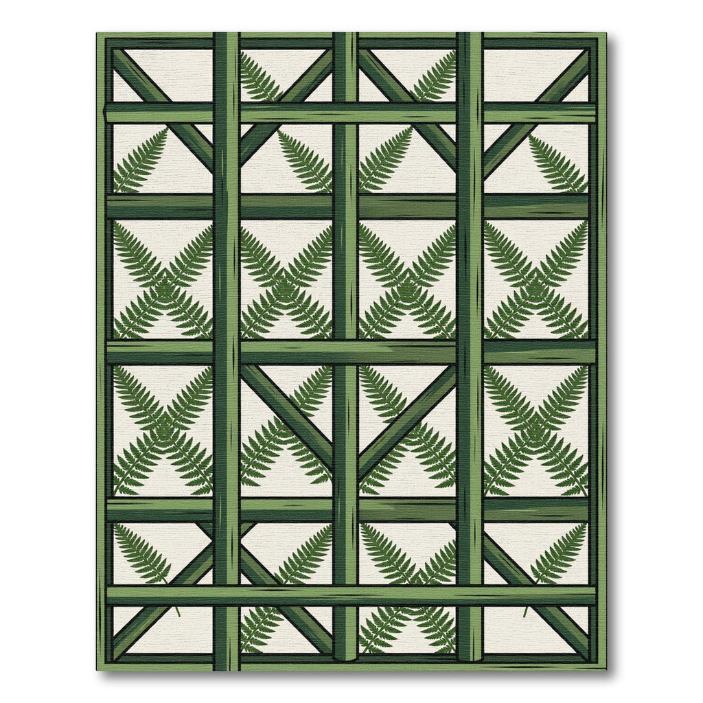 Lush Sage Fern Lattice Grid Rug