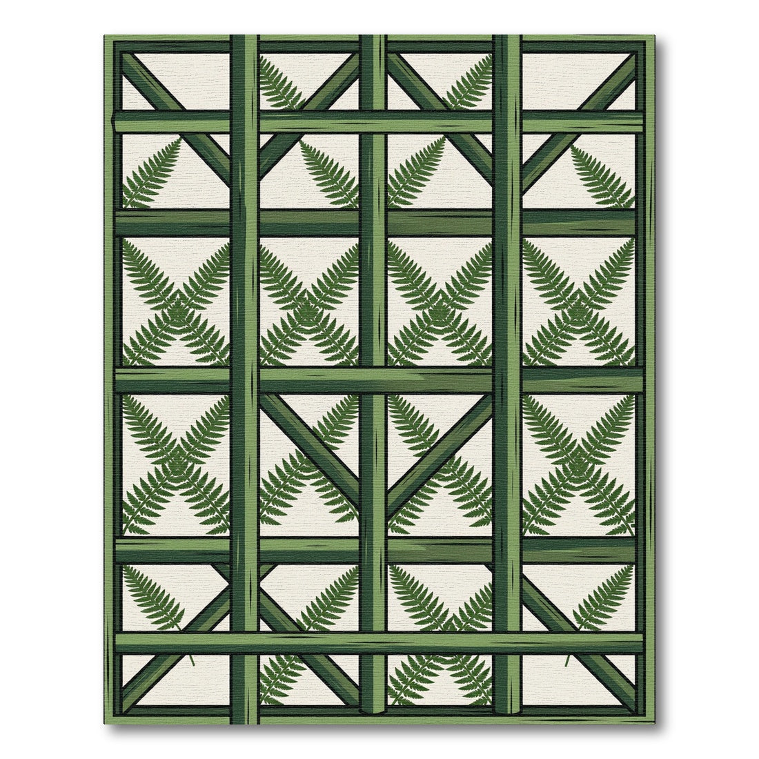 Lush Sage Fern Lattice Grid Rug