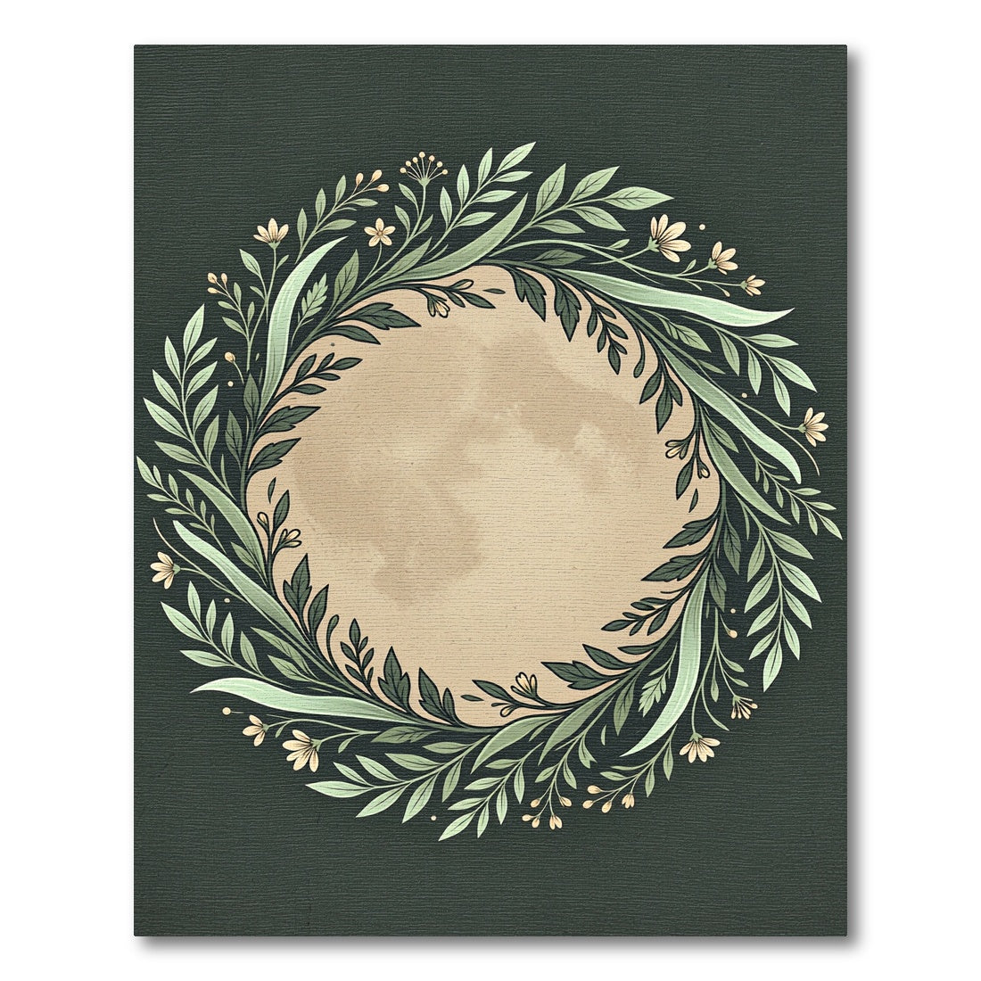 Green Floral Wreath Botanical Frame Rug