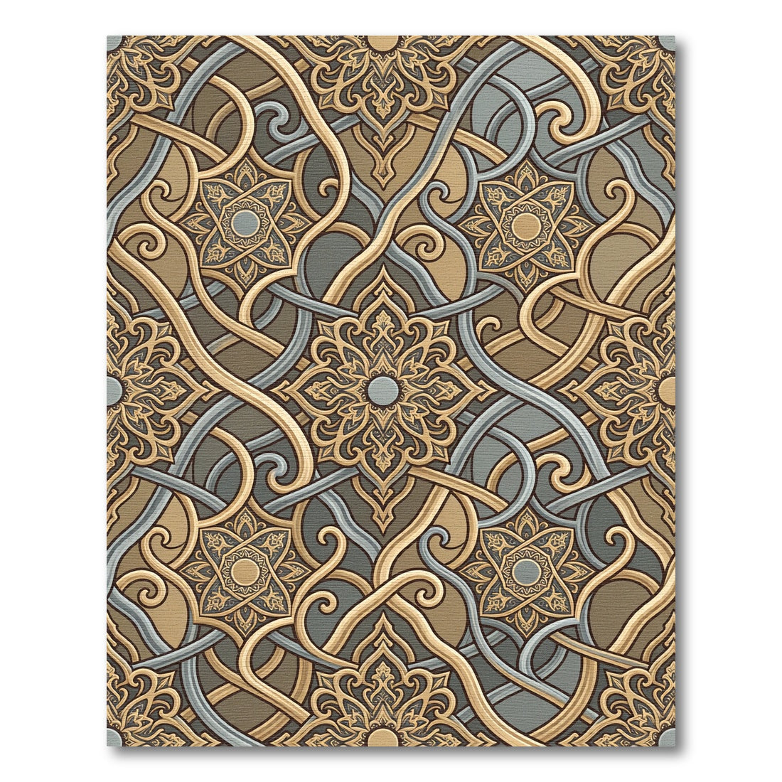 Intricate Gold Gray Arabesque Scroll Rug