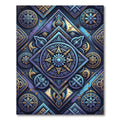 Royal Blue Gold Medallion Geometric Composition Rug
