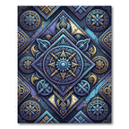 Royal Blue Gold Medallion Geometric Composition Rug