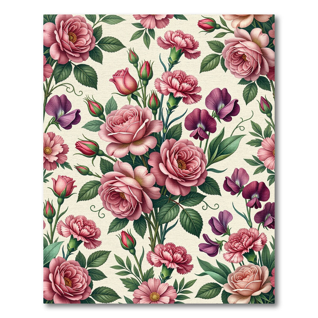 Romantic Pink Rose and Carnation Floral Rug