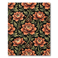 Elegant Peach Peony Botanical Black Rug