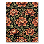 Elegant Peach Peony Botanical Black Rug